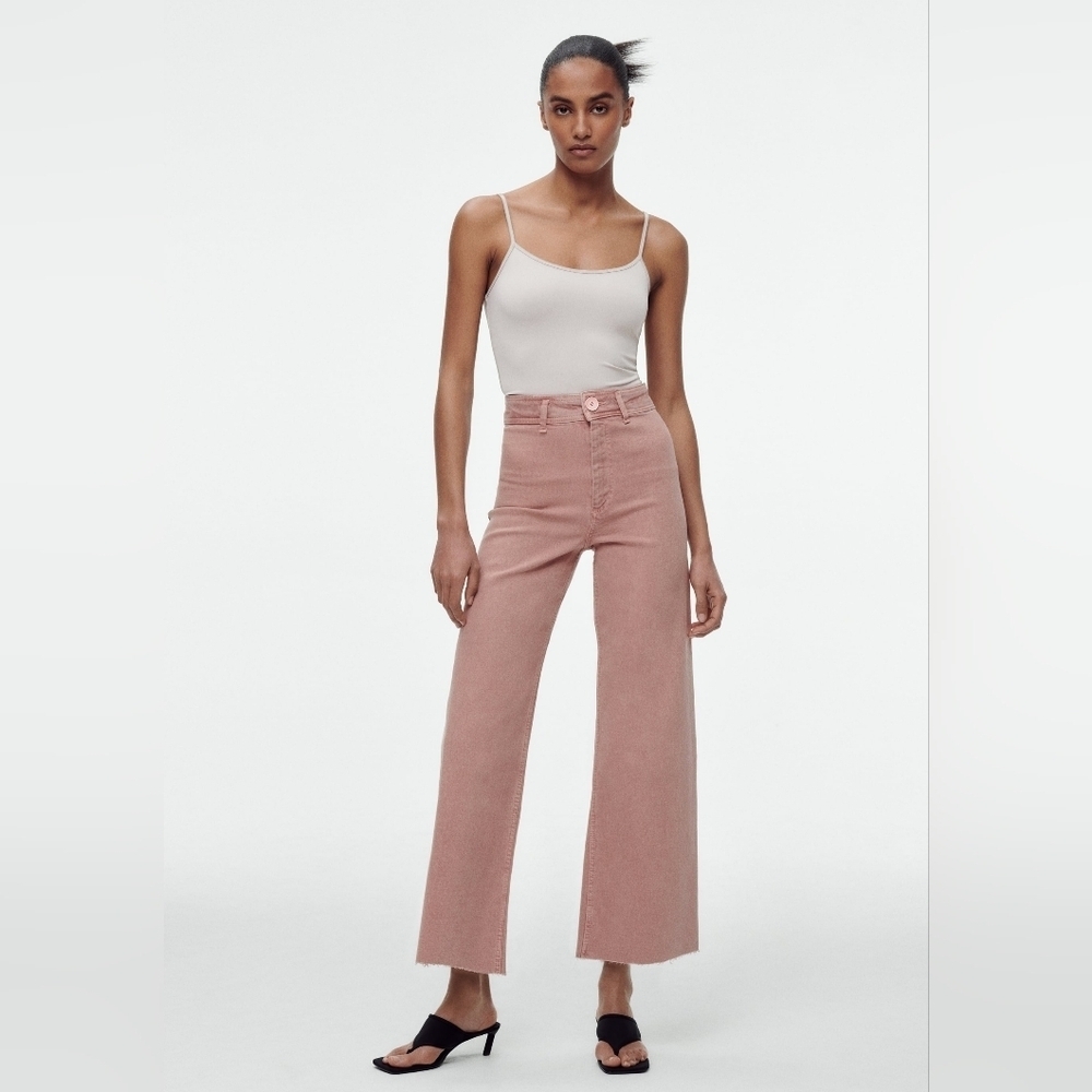 ZARA The Marine Pants Size 2 Flare Bootcut Women Baby Pink Washed High Rise